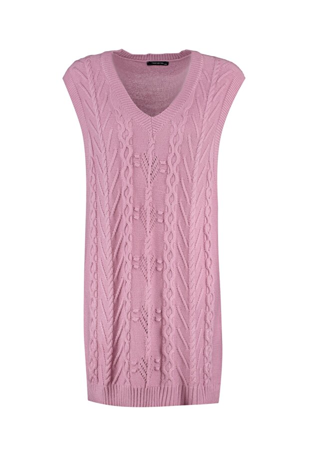 Różowy sweterek z dekoltem w kształcie litery V TCTAW23SV00005 - 6