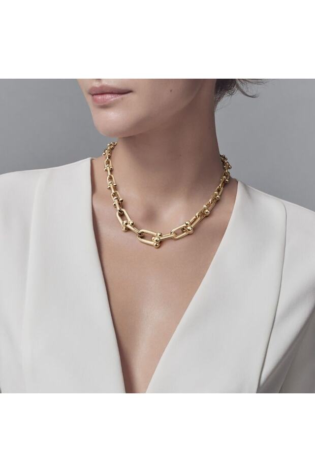 Stainless Tarnish Stainless Tiffany Model Gold Color Steel Plated Necklace