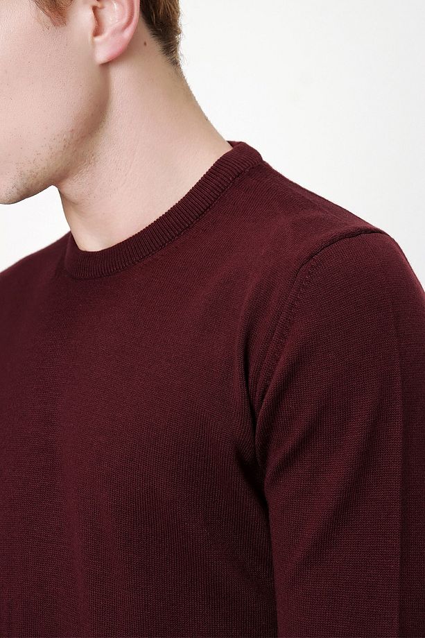 Erkek Koyu Bordo Basic Bisiklet Yaka Dynamic Fit Rahat Kalıp Triko - 5