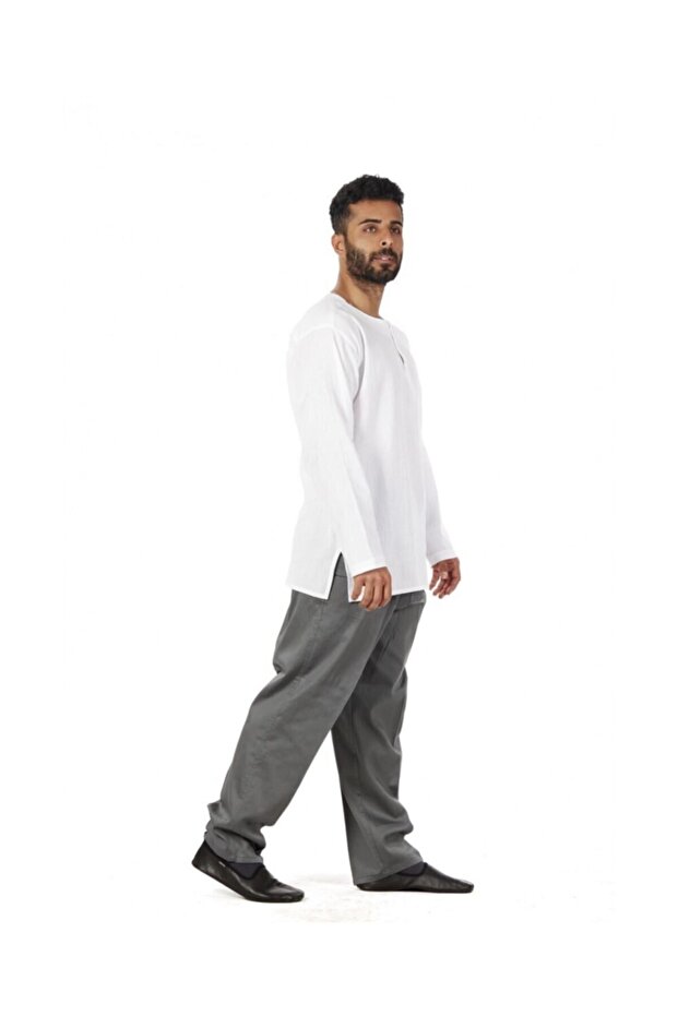 Linen Half Baggy Trousers Sycamore Gray - No:5961