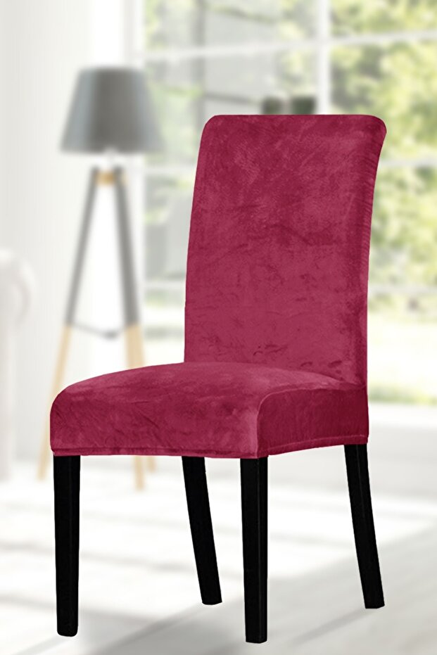 Chair Cover. 6 Pieces. Quality Velvet Fabric. Lycra Cover with Elastic Edges. Red Color