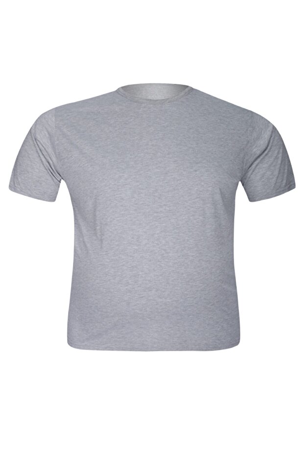 Men's Gray Plus Size Basic T-Shirt - 1