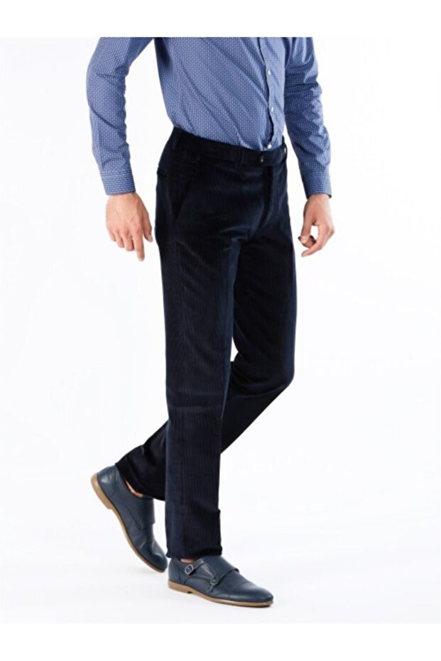 Navy Blue Men's Velvet Classic Trousers