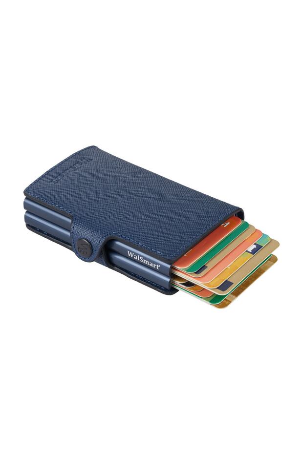 Twin Safiano Leather Wallet with Smart Mechanism - dark blue