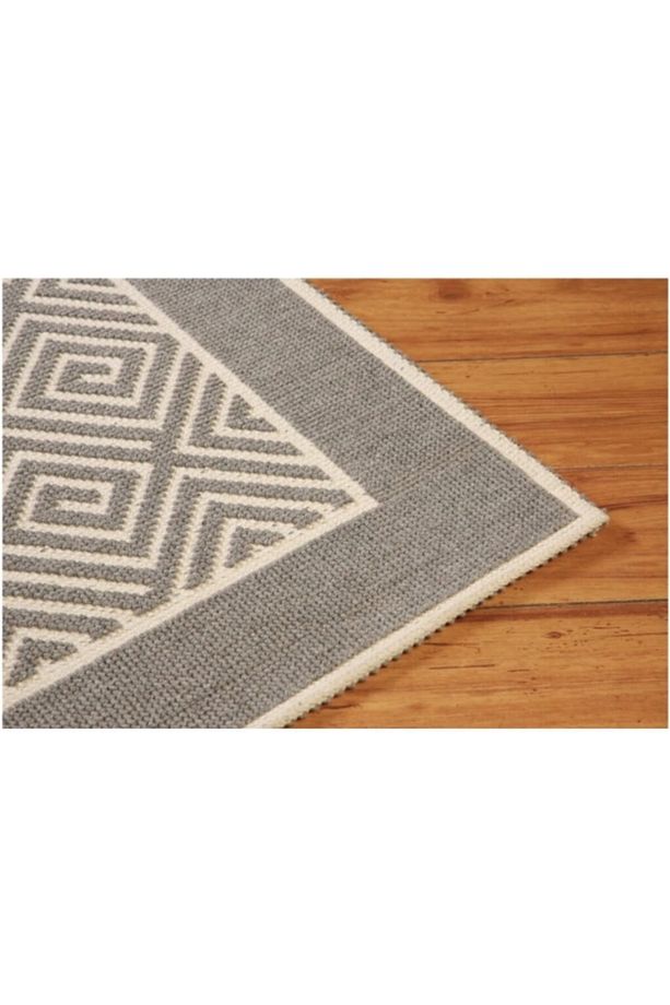 Çokçokürün Bukle Serisi Pamuklu Kilim Labirent Modeli Ekru Gri - 1