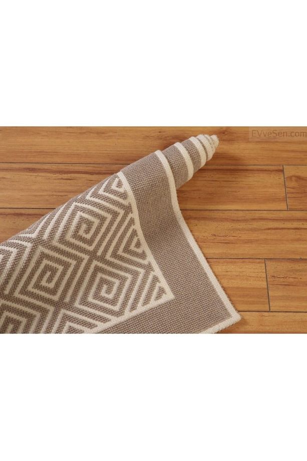 Çokçokürün Bukle Serisi Pamuklu Kilim Labirent Modeli Ekru Gri - 3