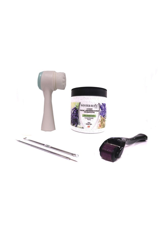 Lightening Scrub Lavender Extract Peeling + Skin Cleansing Brush + Comedone + Dermaroller 500Gr