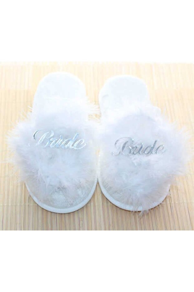 Feathered Bride Slippers Silver Bridal Slippers – Slippers – Slippers