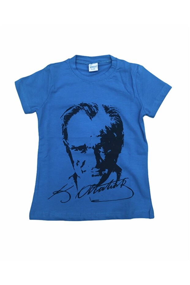 23 April Show Performance Outfit - Atatürk Printed Tshirt Combed Cotton Badi Blue