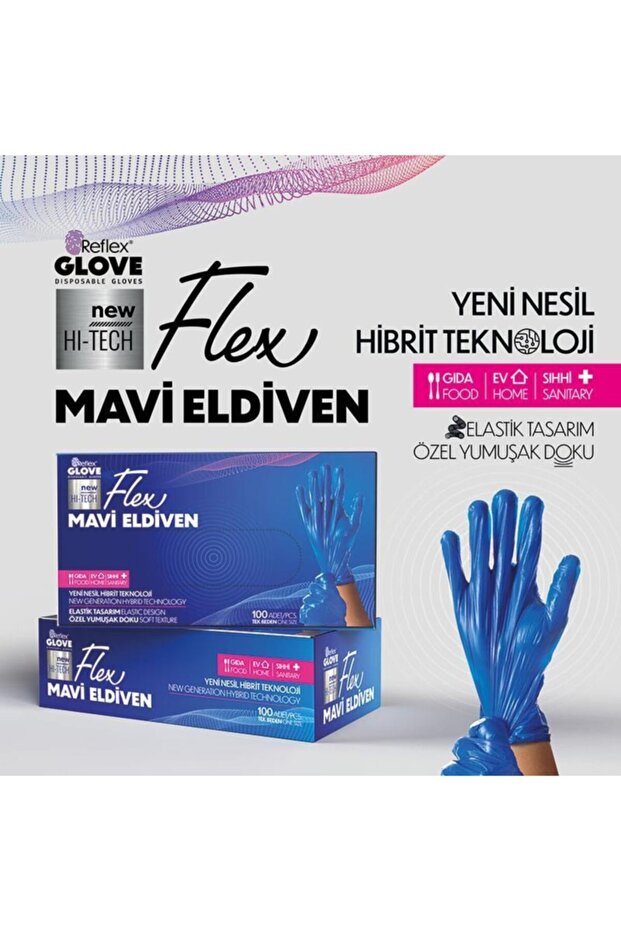 Flex Mavi Pudrasız Eldiven 100 Lü Small - 2