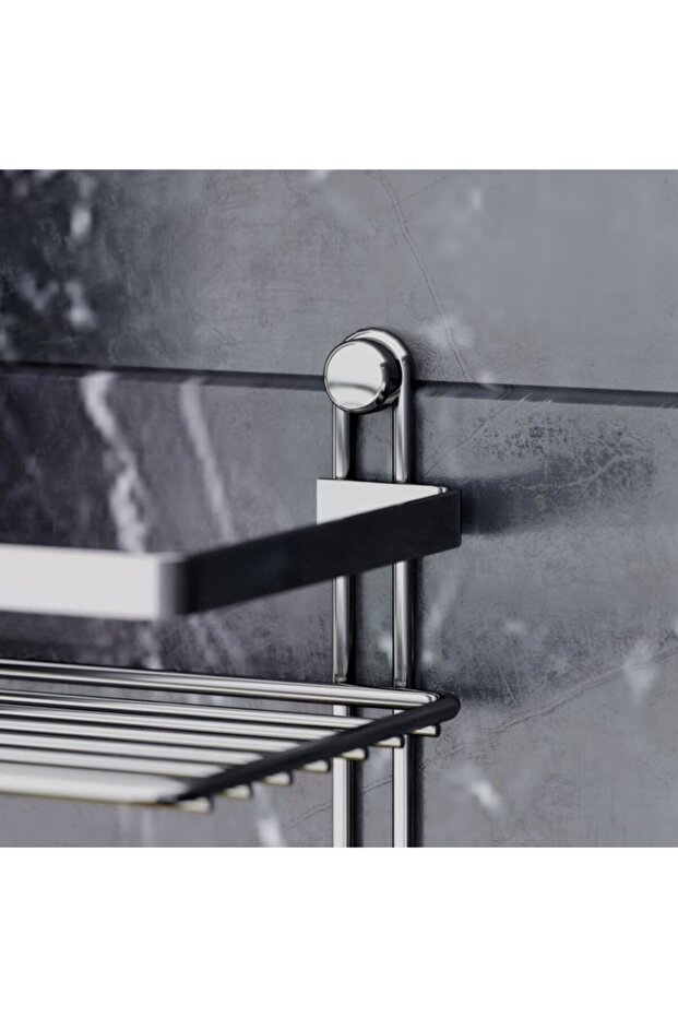 3 Katlı Kancalı Banyo Rafı - Siyah - 2