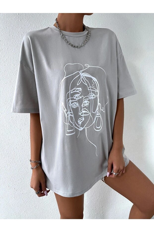 Plus Size Women's Striped Figure Oversize Black T-shirt