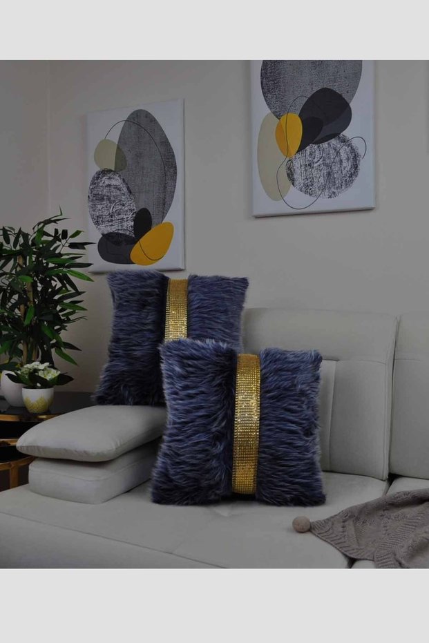 Plush Square Striped Throw Pillow Cover - Navy Blue