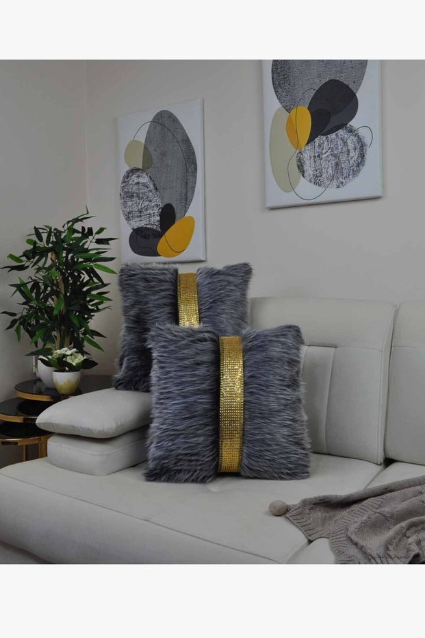 Plush Square Striped Throw Pillow Cover - Gray