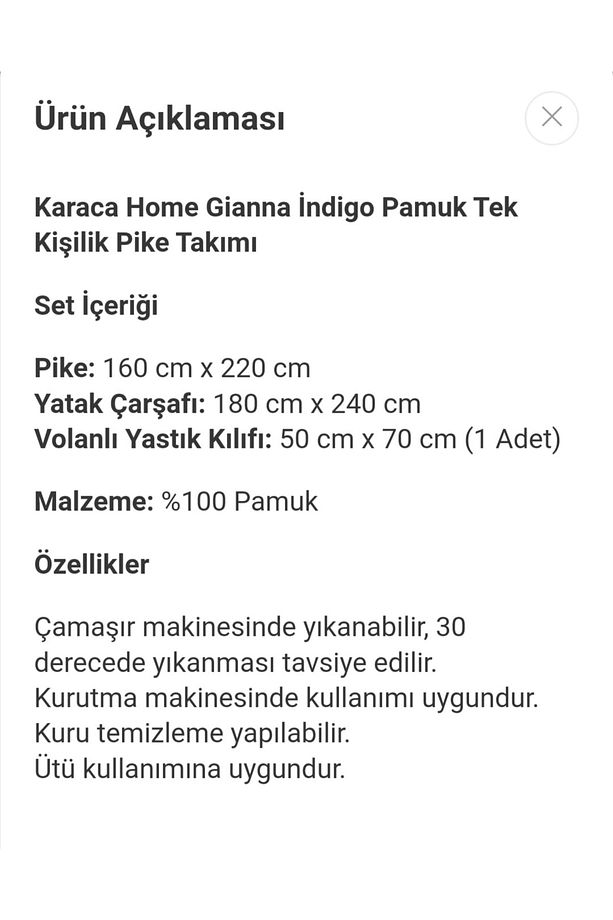 Gianna Indigo Tek Kişilik Pike Takımı - 3