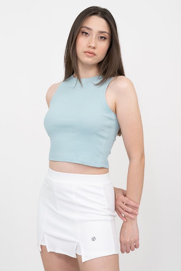 Kadın Açık Mavi Fitilli Super Crop Örme Atlet - 2