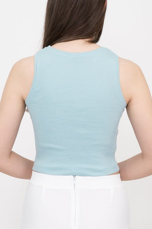 Kadın Açık Mavi Fitilli Super Crop Örme Atlet - 5