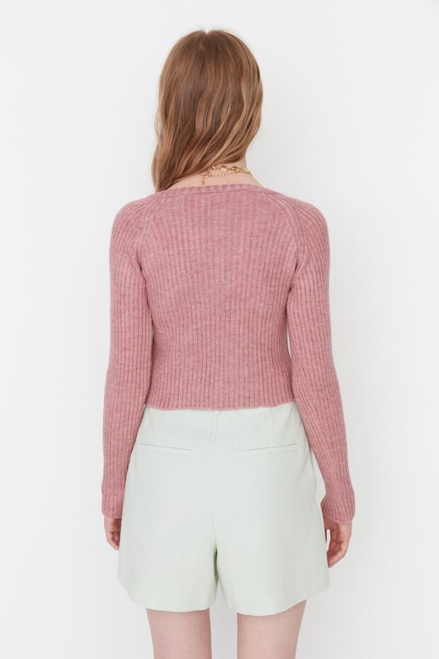 Gül Kurusu Crop Yumuşak Dokulu Basic Triko Kazak TWOAW22KZ1453 - 5