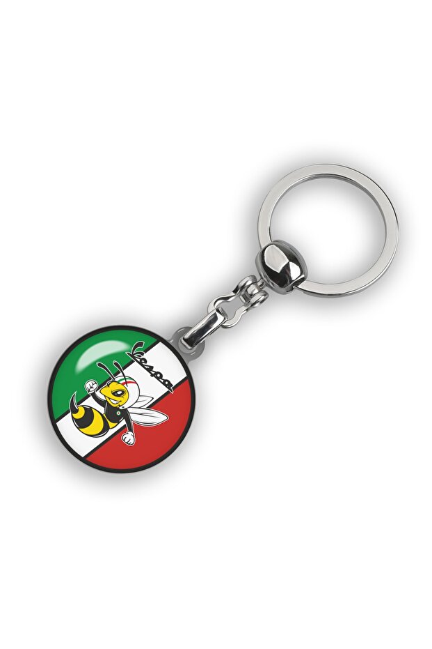 Round Vespa Logo Bee Keychain Italian Flag