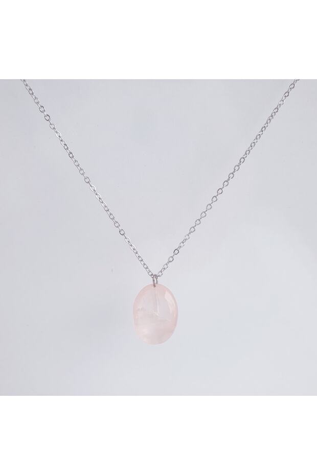 Pink Quartz Natural Stone Necklace with Non-Tarnish Chain