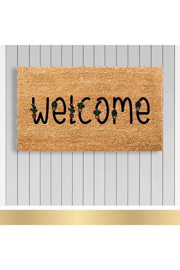 , Design Koko Kapı Önü Paspas / Pvc Taban / Model; Welcome Kaktüs - 1