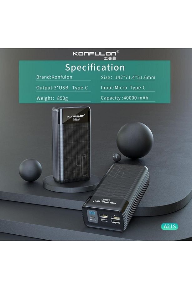 A21s Lcd Göstergeli Powerbank 40000 Mah Konfulon Yüksek Kapasiteli Hızlı Şarj Power Station - 4