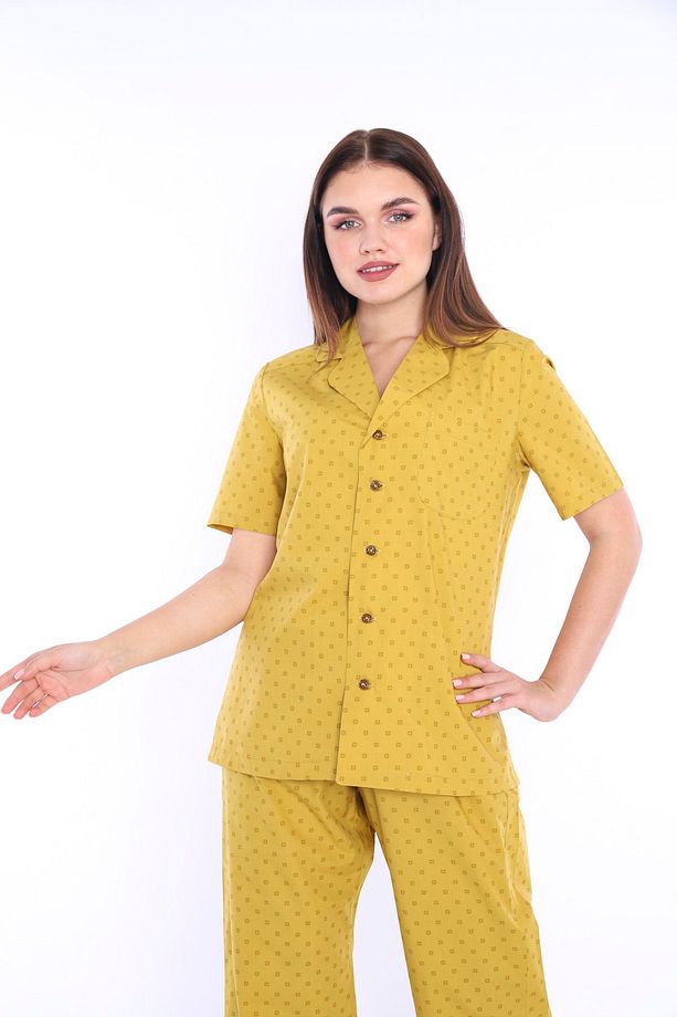 Fera By Kadın %100 Pamuklu Poplin Gömlek Pantolon Şort 3'lü Pijama Takımı - 1