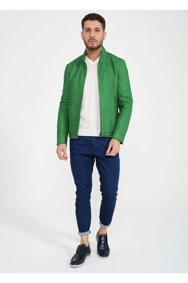 Yeşil Deri Ceket - 6