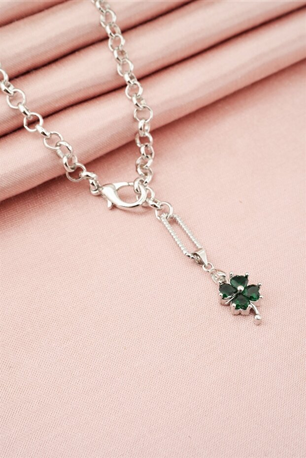 Women's Special Design Baguette Zircon Stone Clover Necklace