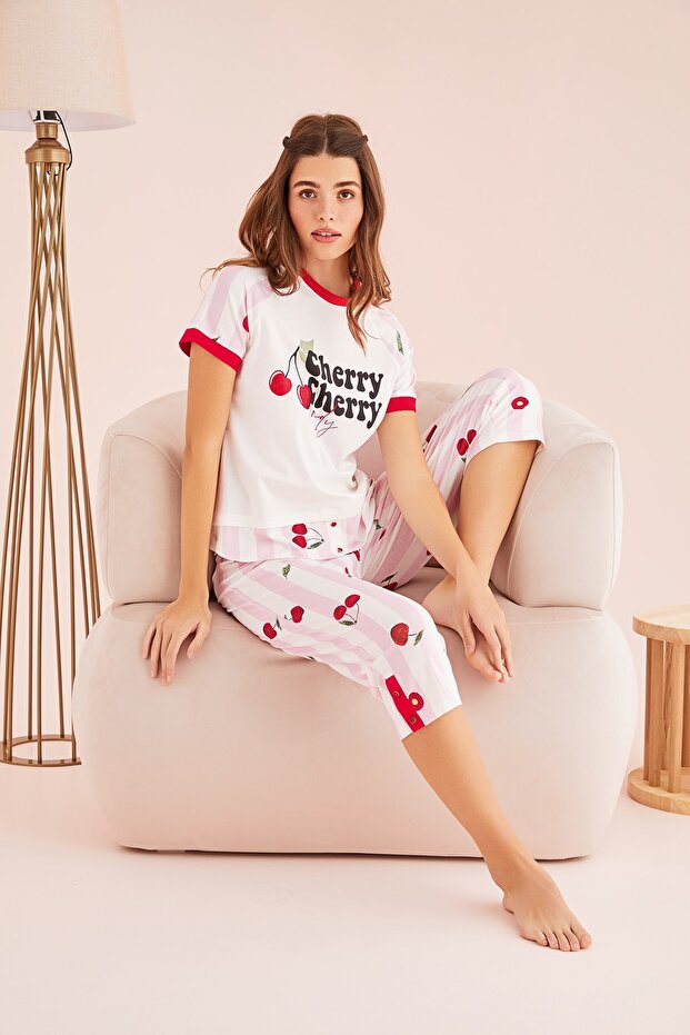 13582 Model Printed Capri Set - 1