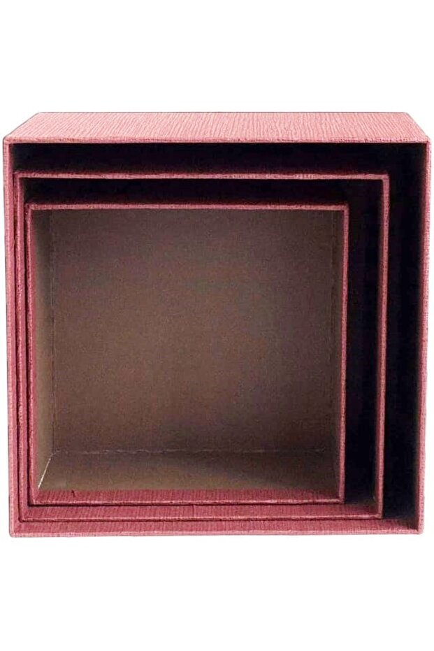 Gift Box Rectangular Square Box Cream Red Ribbon Design Set of 3 Box - 3