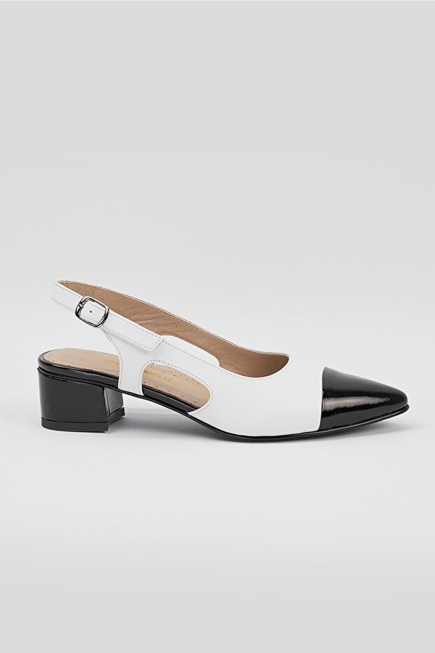 Women's Black White Genuine Leather Heeled Shoes Size 35-41