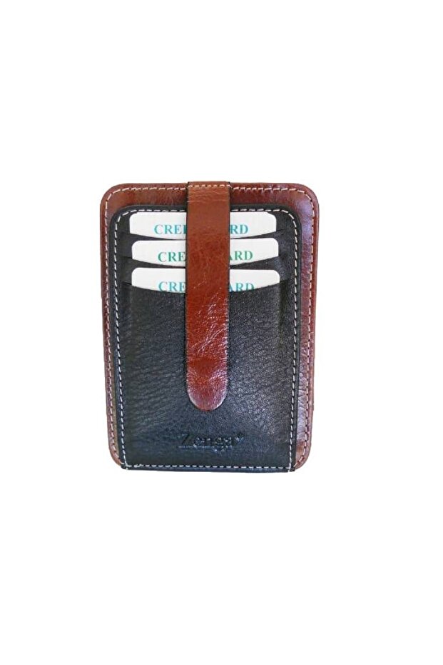Original Leather Wallet Credit Card Holder 031-04 Black Tan Mixed Color Garni Greyzi
