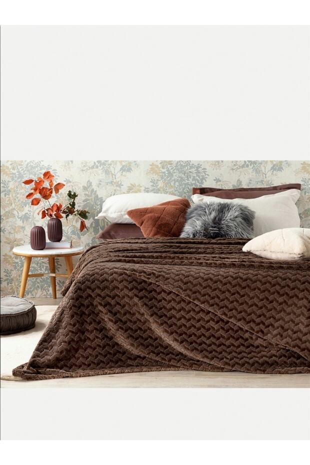 Softy Braid Ombre Super Soft Çift Kişilik Battaniye 200x220 Cm Kahve - 1