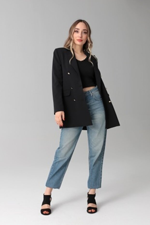 Kadın Mono Yaka, Astarlı, Cepli Blazer Ceket - 4