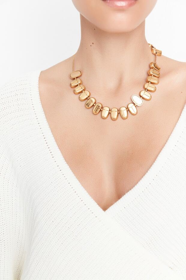 Ecrufarbener zweireihiger Strickpullover TWOAW21KZ1277 - 4