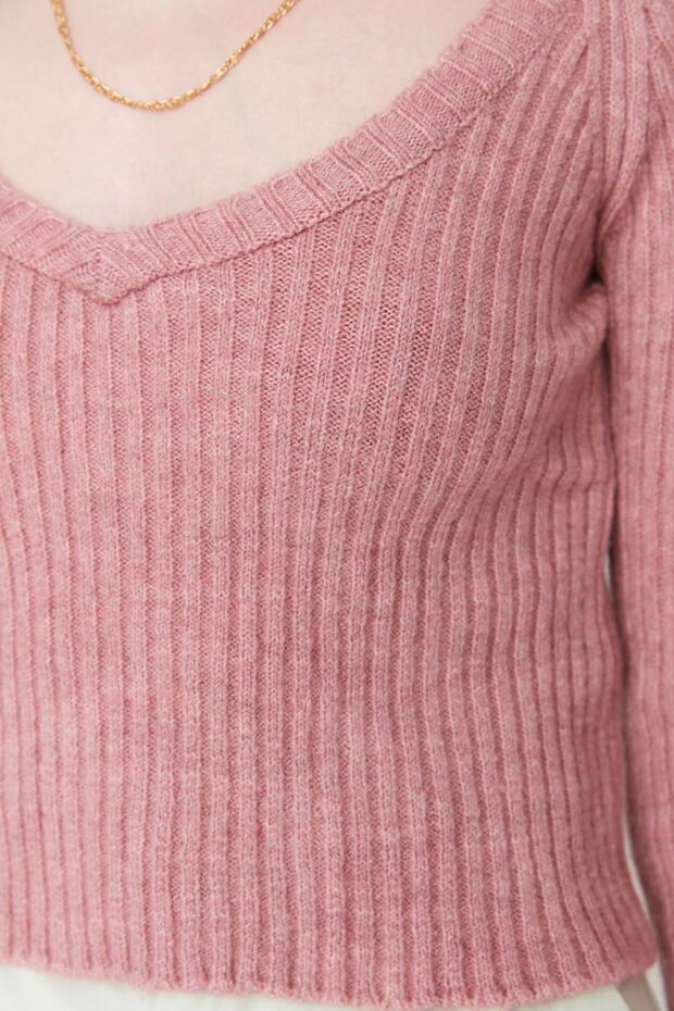 Gül Kurusu Crop Yumuşak Dokulu Basic Triko Kazak TWOAW22KZ1453 - 4