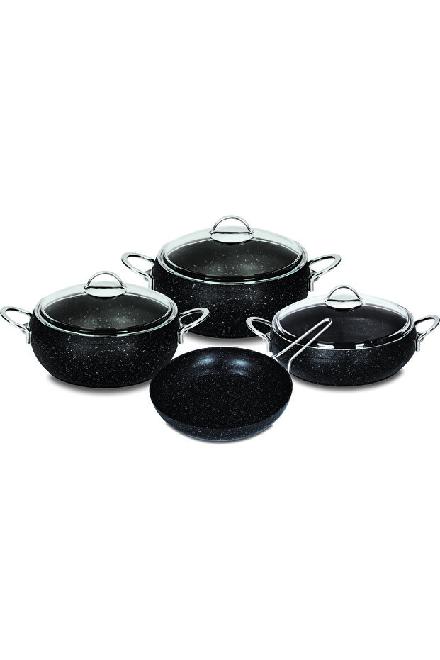 7 Parça Granit Siyah Güveç Tencere Seti - 1