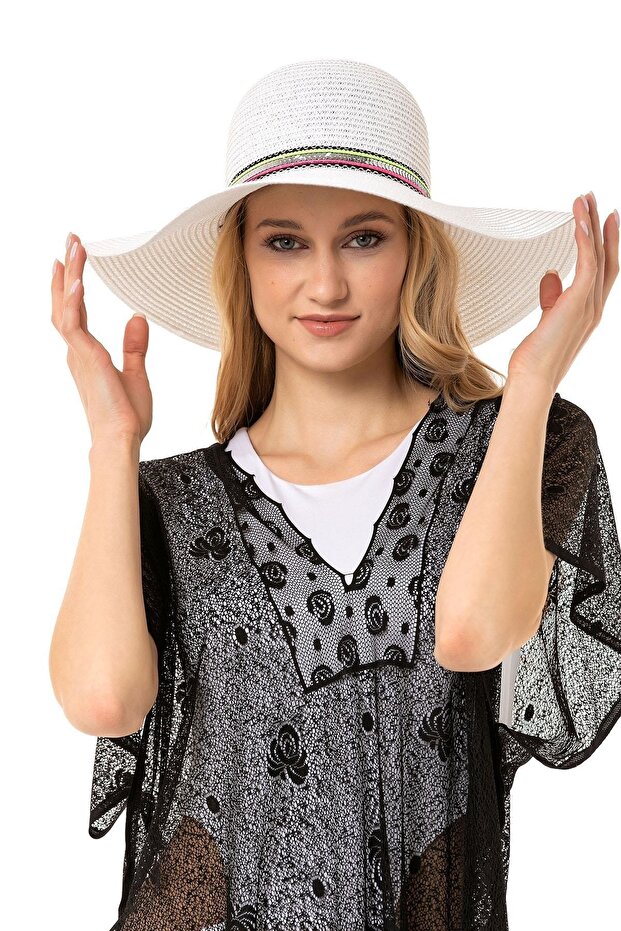 Wide Straw Hat with Ribbon Detail