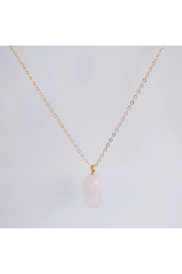 Pink Quartz Natural Stone Necklace with Non-Tarnish Chain