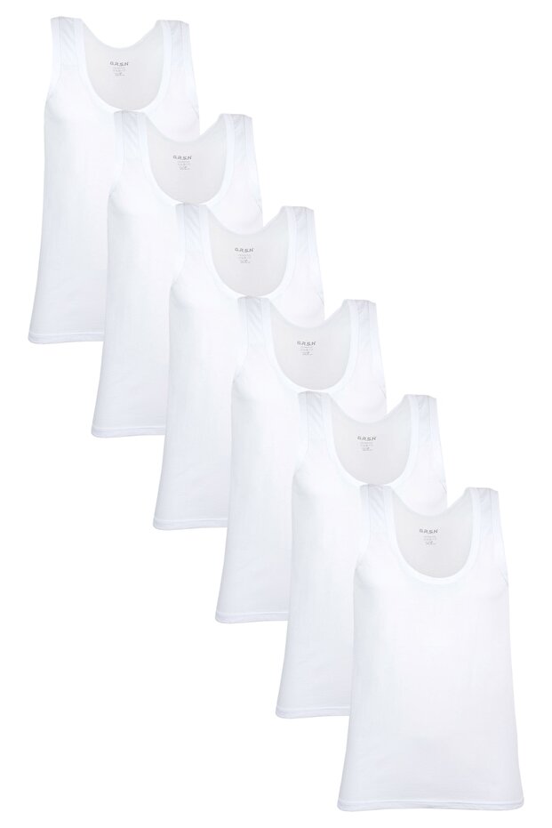 Pack of 6 Men's White 100% Cotton Soft Breathable Natural Rib Tank Top