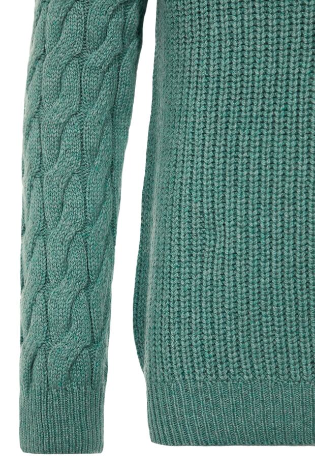 Mintfarbener, lässiger Unisex-Strickpullover mit normaler Passform aus Wolle und Rundhalsausschnitt mit Haarstrickdetail TMNAW22KZ2059 - 6