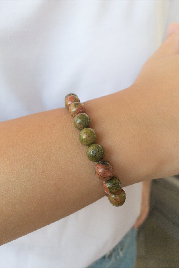 Unisex Natural Stone Bracelet Unakit 4 And 6Chakra, Scorpio Compassion Stone