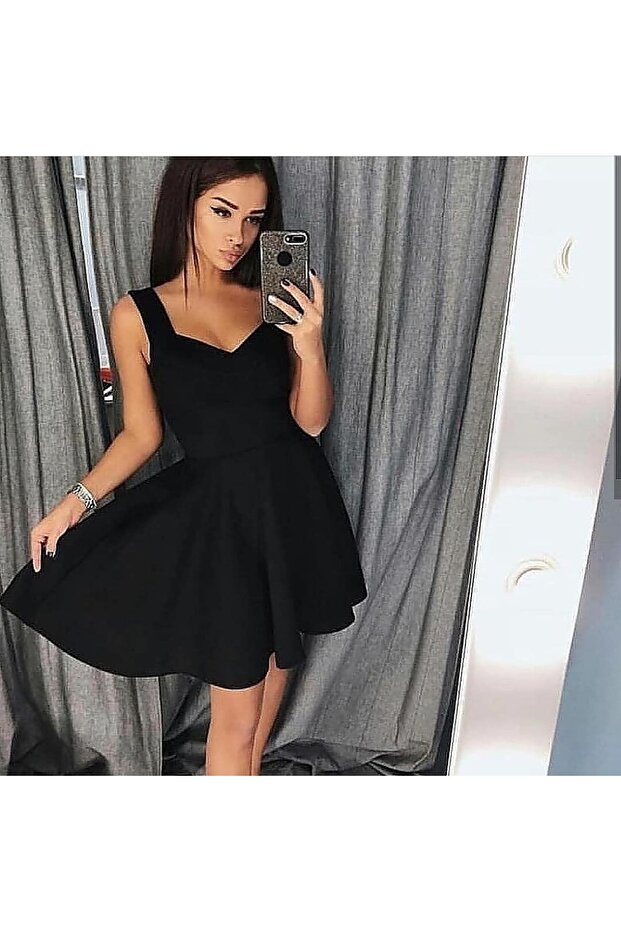 Kalın Askılı Mini Elbise - 1