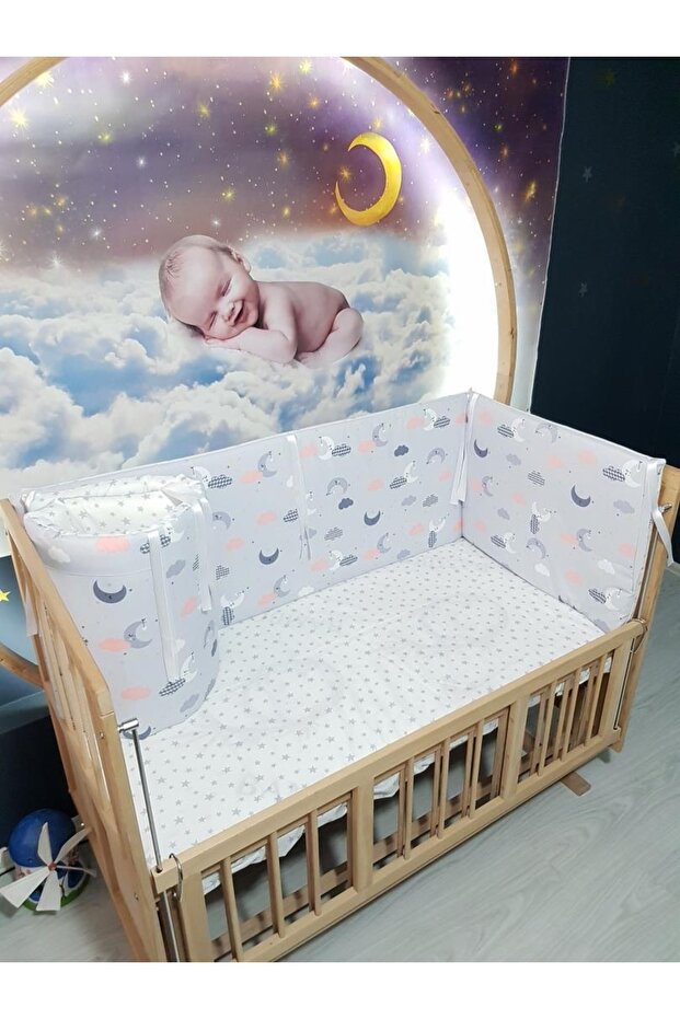 طقم واقي سرير أطفال مقاس 60x120 نمط القمر 4 قطع