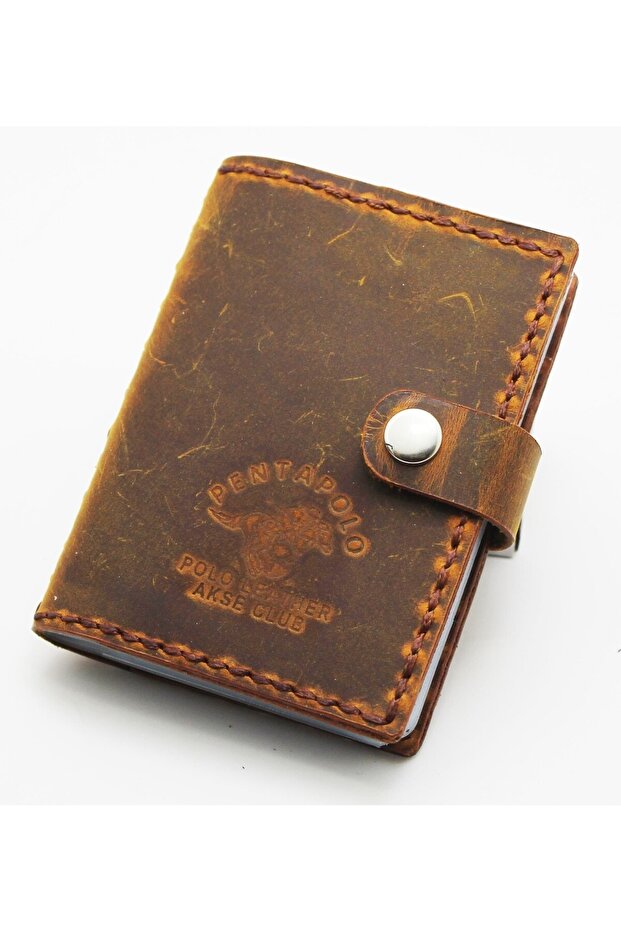 Genuine Antique Leather Handmade Card Holder with Transparent Compartments