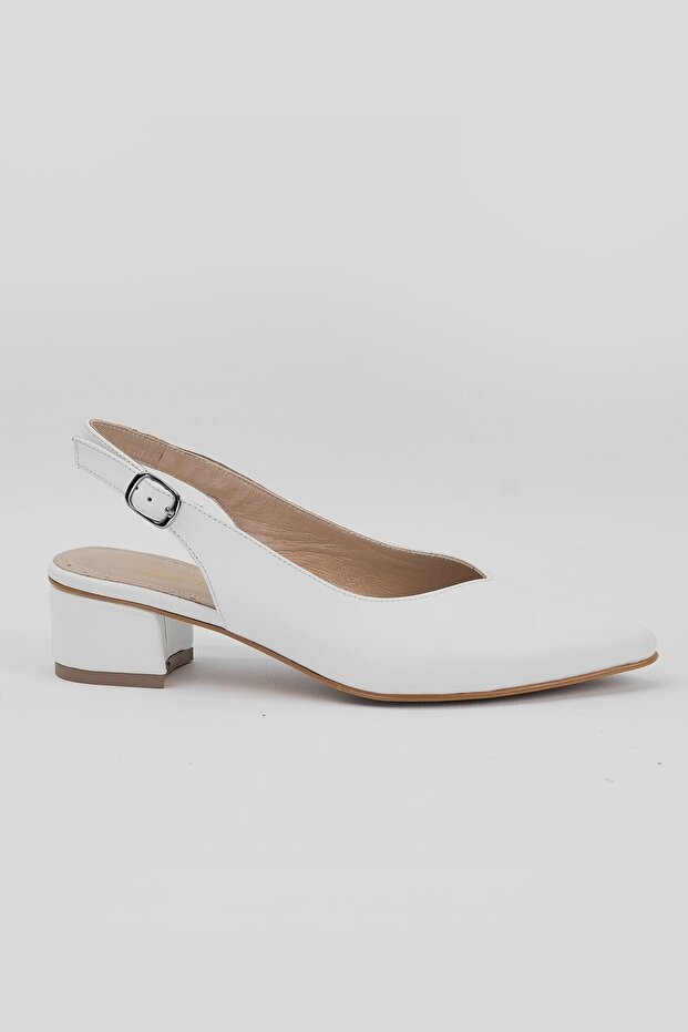 Women's White Genuine Leather Heeled Shoes Size 35-41