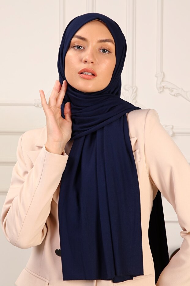 شال كلاسيكي من القطن الممشط من الليكرا باللون الأزرق الداكن
