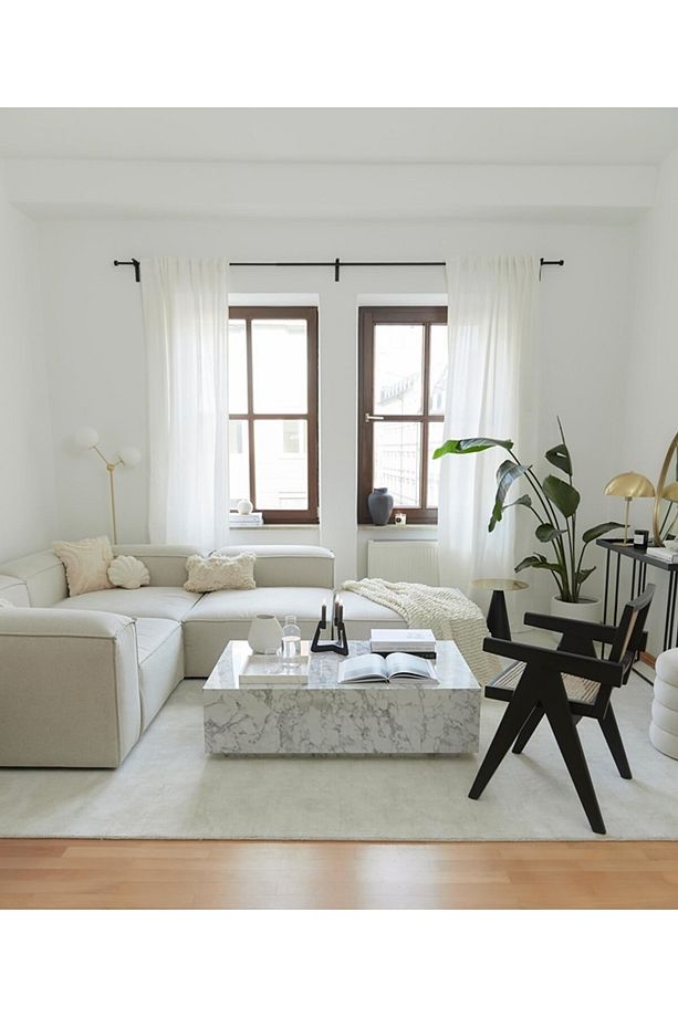 Comfy Modüler Kanepe Köşe Koltuk Takımı Kırık Beyaz Keten Kumaş Pofidik Köşe Takımı 4 Modül - 2