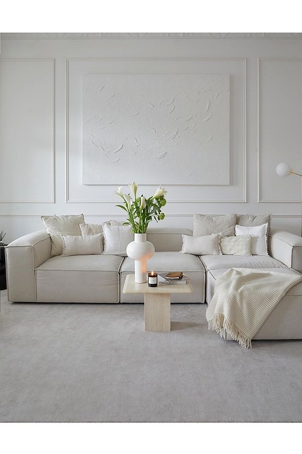 Comfy Modüler Kanepe Köşe Koltuk Takımı Kırık Beyaz Keten Kumaş Pofidik Köşe Takımı 4 Modül - 3